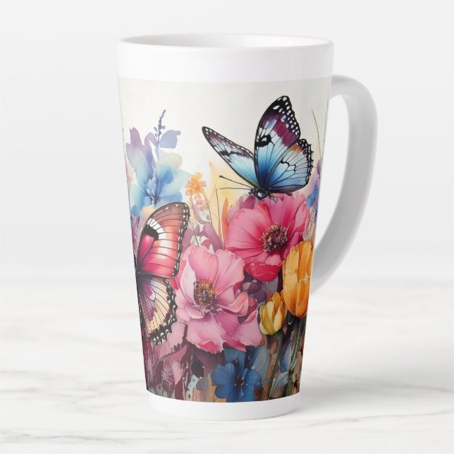 Butterflies and Flowers Latte Mug (Right Angle)