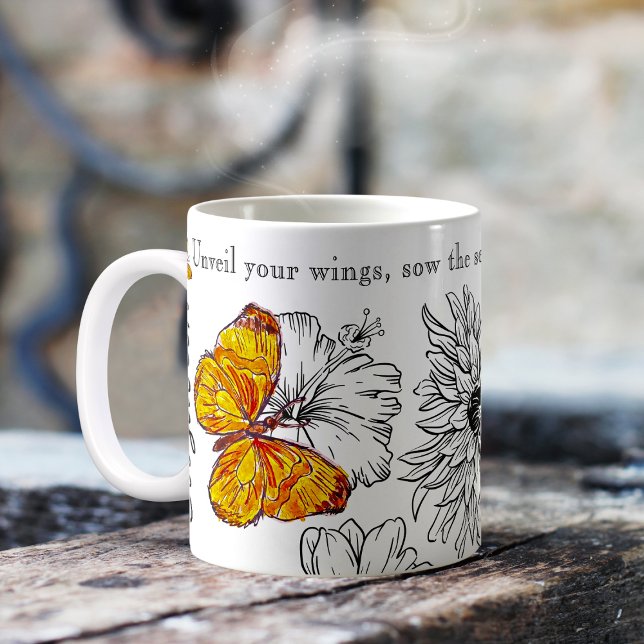 Butterflies and Flowers Name and Personal Message Coffee Mug (Creator Uploaded)