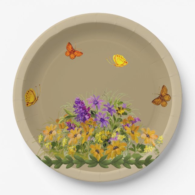 Butterflies and Flowers Paper Plate (Front)