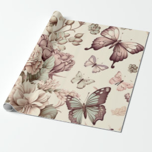 Butterflies and flowers pastel decor wrapping paper