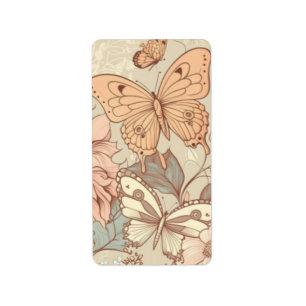 Butterflies and flowers pastel  label