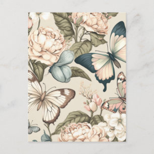 Butterflies and flowers pastel postcard