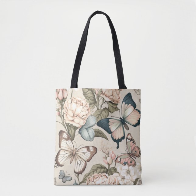 Butterflies and flowers pastel  tote bag (Front)