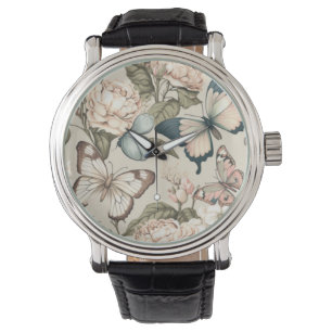 Butterflies and flowers pastel  watch