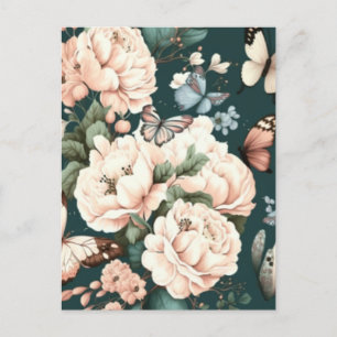 Butterflies and flowers  postcard