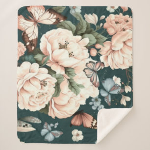 Butterflies and flowers sherpa blanket