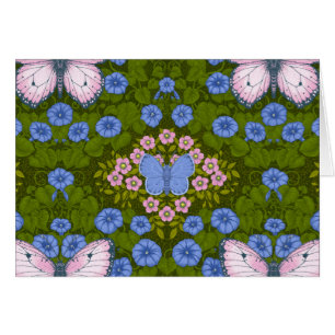 Butterflies and flowers symmetry, blue and pink