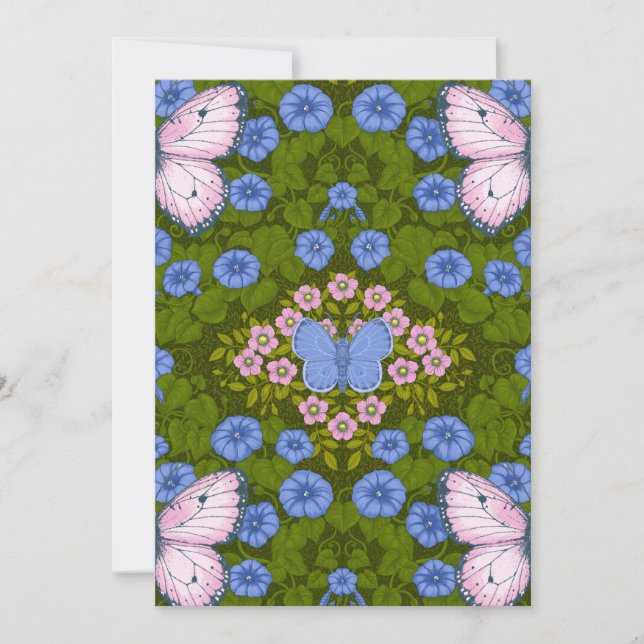 Butterflies and flowers symmetry, blue and pink (Front)