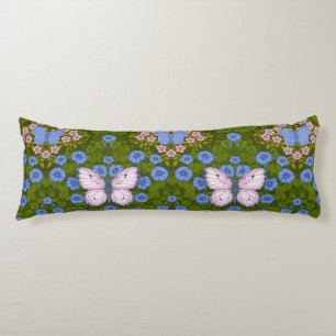 Butterflies and flowers symmetry, blue and pink body cushion