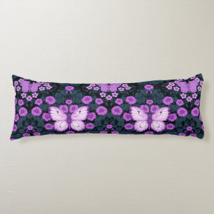 Butterflies and flowers symmetry, violet and blue body cushion
