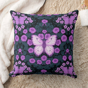 Butterflies and flowers symmetry, violet and blue cushion