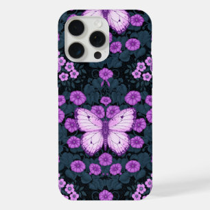 Butterflies and flowers symmetry, violet and blue iPhone 15 pro max case