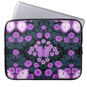 Butterflies and flowers symmetry, violet and blue laptop sleeve