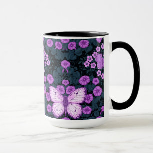 Butterflies and flowers symmetry, violet and blue mug