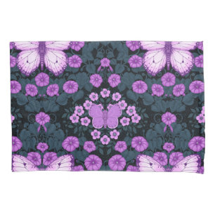 Butterflies and flowers symmetry, violet and blue pillowcase