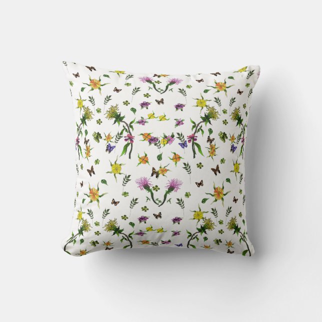 Butterflies and Flowers Throw Pillow (Front)