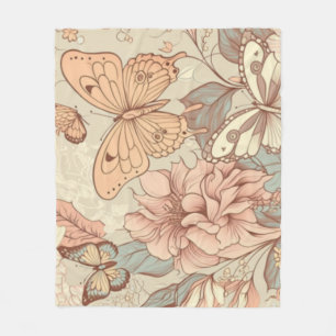 Butterflies and flowers tissue paper fleece blanket