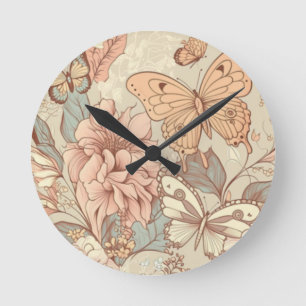 Butterflies and flowers tissue paper round clock
