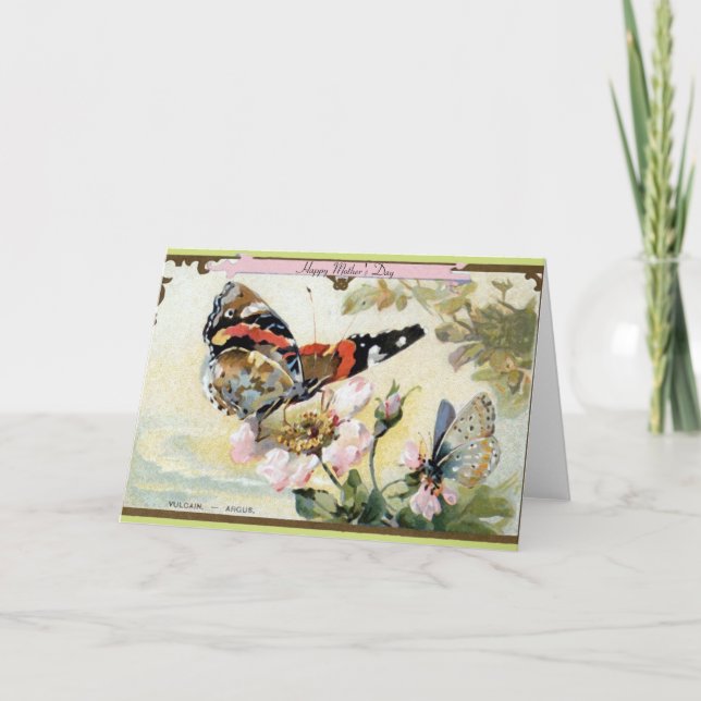 Butterflies and Flowers Vintage Mother's Day Card (Front)