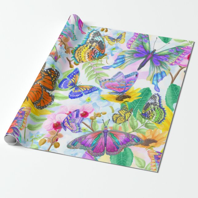 Butterflies and Flowers Wrapping Paper (Unrolled)