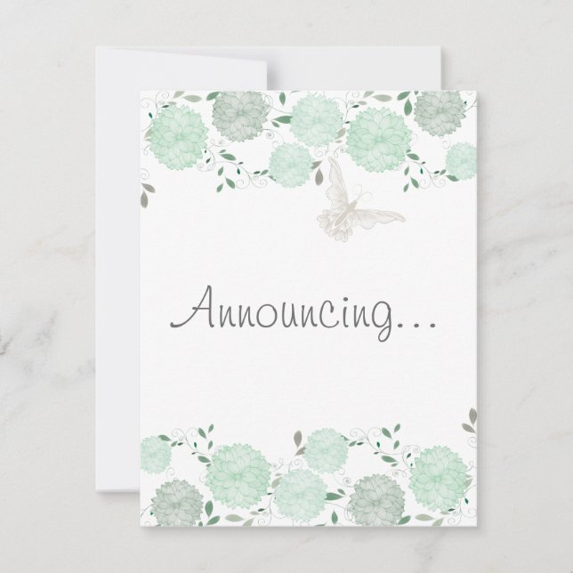 Butterflies and Green Chrysanthemums Engagement Announcement (Front)