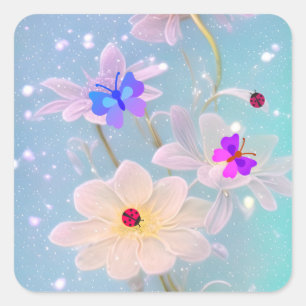 butterflies and ladybugs square sticker
