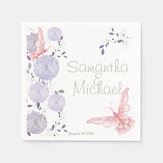 Butterflies and Lavender Chrysanthemums Napkin (Front)