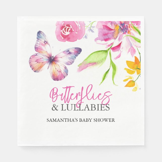 Butterflies and Lullabies Baby Shower Watercolor Napkin (Front)