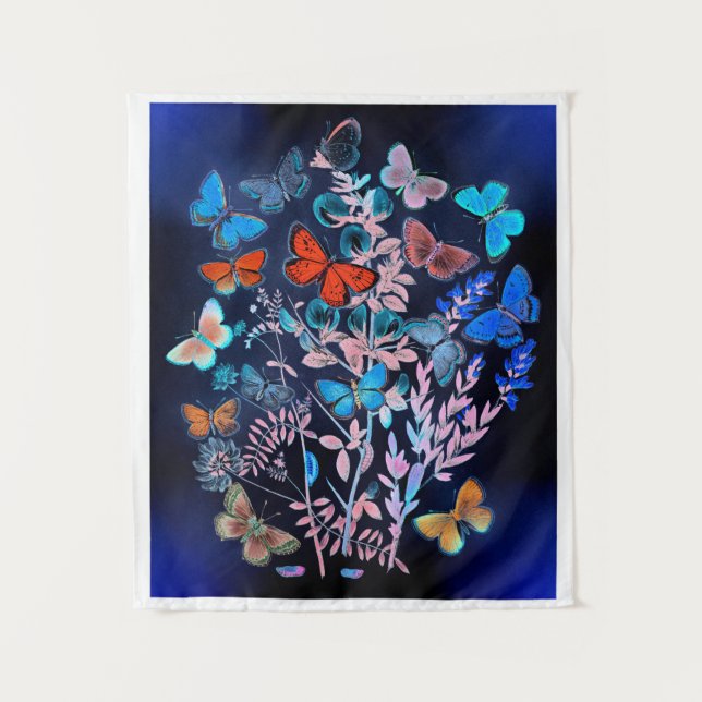 Butterflies and Moths Fluttering over Flowers Tapestry (Front)