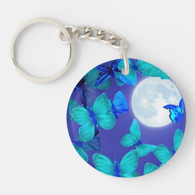 Butterflies and Moths in a Deep Blue Moonlit Sky Key Ring (Front)