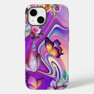 Butterflies and multicolored swirled background Case-Mate iPhone 14 case