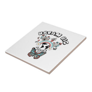 Butterflies and Mushrooms Dream Big positive inspo Ceramic Tile