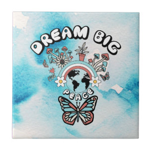 Butterflies and Mushrooms Dream Big positive inspo Ceramic Tile