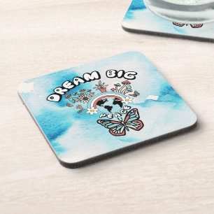 Butterflies and Mushrooms Dream Big positive inspo Coaster