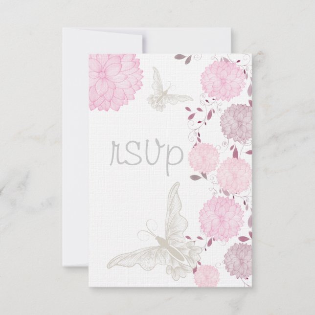 Butterflies and Pink Chrysanthemums  RSVP (Front)