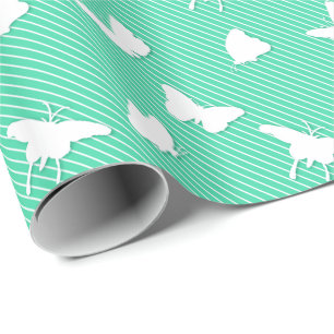 Butterflies and pinstripes - aqua wrapping paper