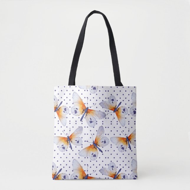 Butterflies And Polka Dot Tote Bag (Front)