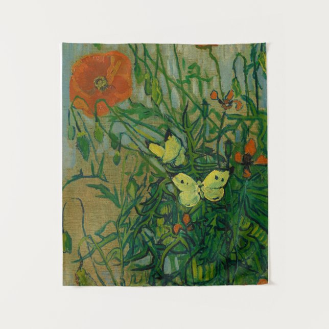 Butterflies and Poppies, 1889 by Vincent van Gogh Tapestry (Front)