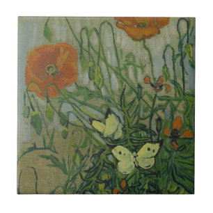 Butterflies and Poppies by Vincent van Gogh Ceramic Tile