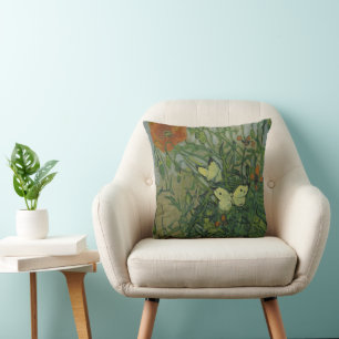 Butterflies and Poppies by Vincent van Gogh Cushion