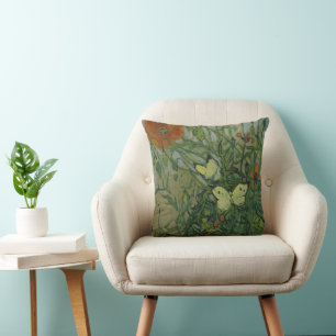 Butterflies and Poppies by Vincent van Gogh Cushion