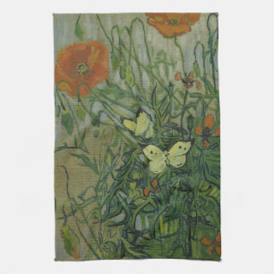 Butterflies and Poppies by Vincent van Gogh Tea Towel