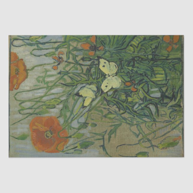 Butterflies and Poppies by Vincent Van Gogh Tissue Paper (Front)