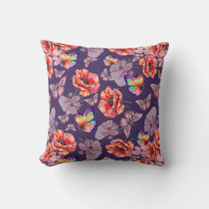 Butterflies and Poppy Flowers Cushion