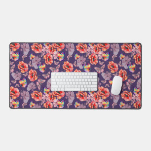 Butterflies and Poppy Flowers Desk Mat