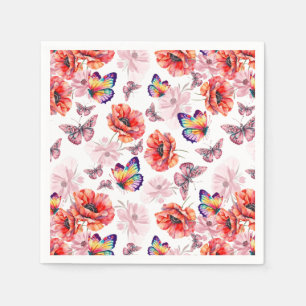 Butterflies and Poppy Flowers Napkin