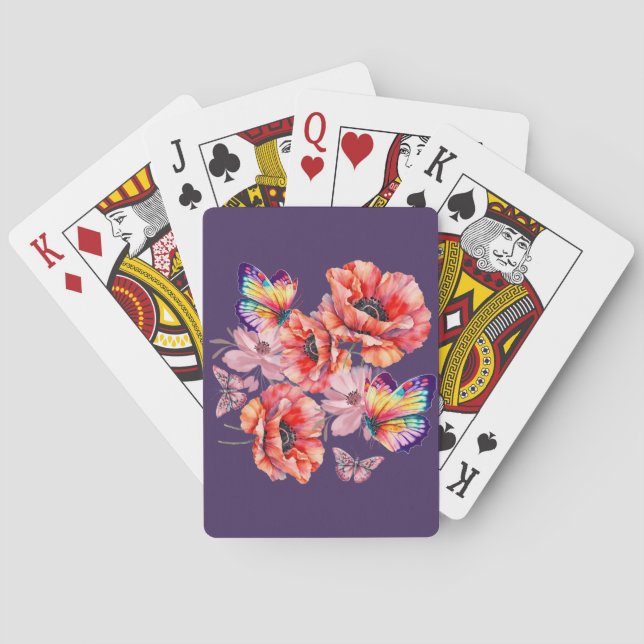 Butterflies and Poppy Flowers Playing Cards (Back)