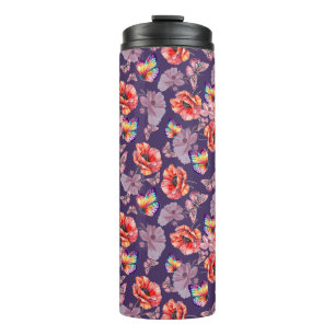 Butterflies and Poppy Flowers Thermal Tumbler
