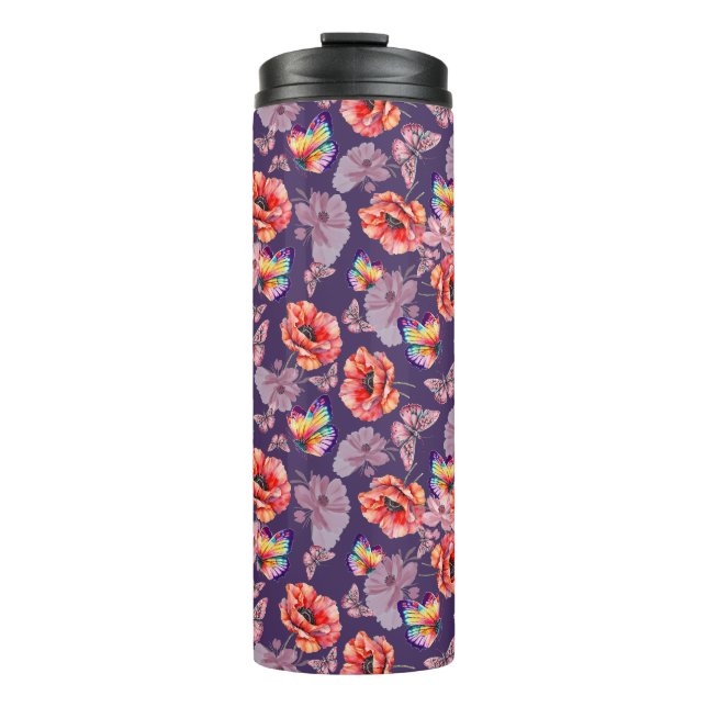 Butterflies and Poppy Flowers Thermal Tumbler (Front)