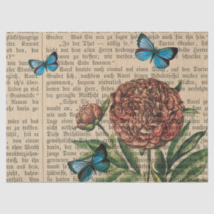 Butterflies and Poppy over Newspaper Decoupage Tissue Paper